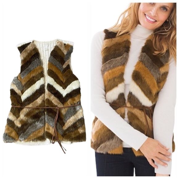 Chico’s Faux-Fur Roxie Open Front Vest - Picture 1 of 16